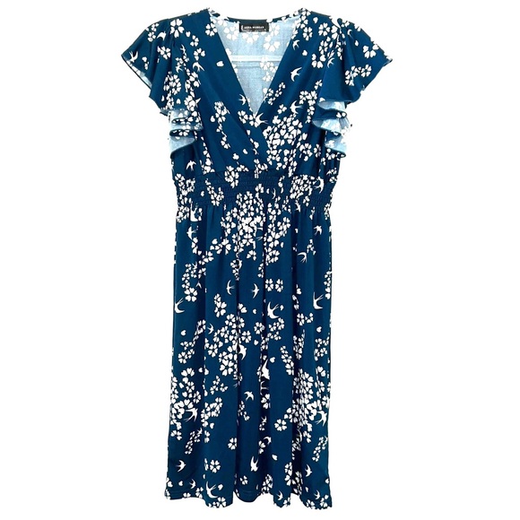 Dresses & Skirts - Blue Floral print flutter short sleeve Mini Dress